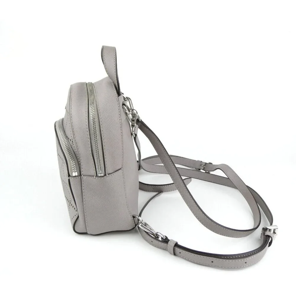 Michael Kors Abbey Gray Silver Perforated Leather Mini Backpack